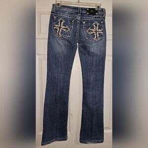 Miss Me Blue Boot Cut Jeans with Embellished Pockets